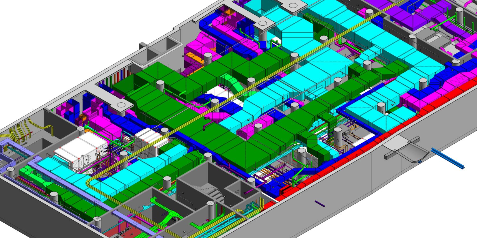 Claridges Hotel B4 AHU plantroom high level ductwork